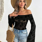 Off-Shoulder Flare Sleeve Lace Top