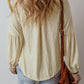Embroidered Notched Long Sleeve Blouse