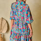 Notched Balloon Sleeve Mini Dress