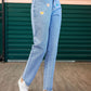 Heart Straight Leg Jeans with Pockets