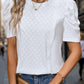 Eyelet Round Neck Short Sleeve T-Shirt