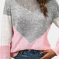 Openwork Contrast Round Neck Long Sleeve Knit Top