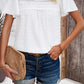Swiss Dot Smocked Round Neck Short Sleeve Blouse