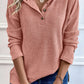 Quarter Button Round Neck Dropped Shoulder Knit Top