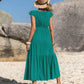 Embroidered Square Neck Cap Sleeve Dress