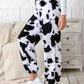 Fuzzy Cow Print Elastic Waist Pants
