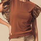 Ruffled Round Neck Cap Sleeve Blouse