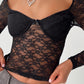 Lace Sweetheart Neck Long Sleeve T-Shirt