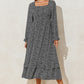 Printed Square Neck Long Sleeve Midi Dress