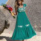 Embroidered Square Neck Cap Sleeve Dress