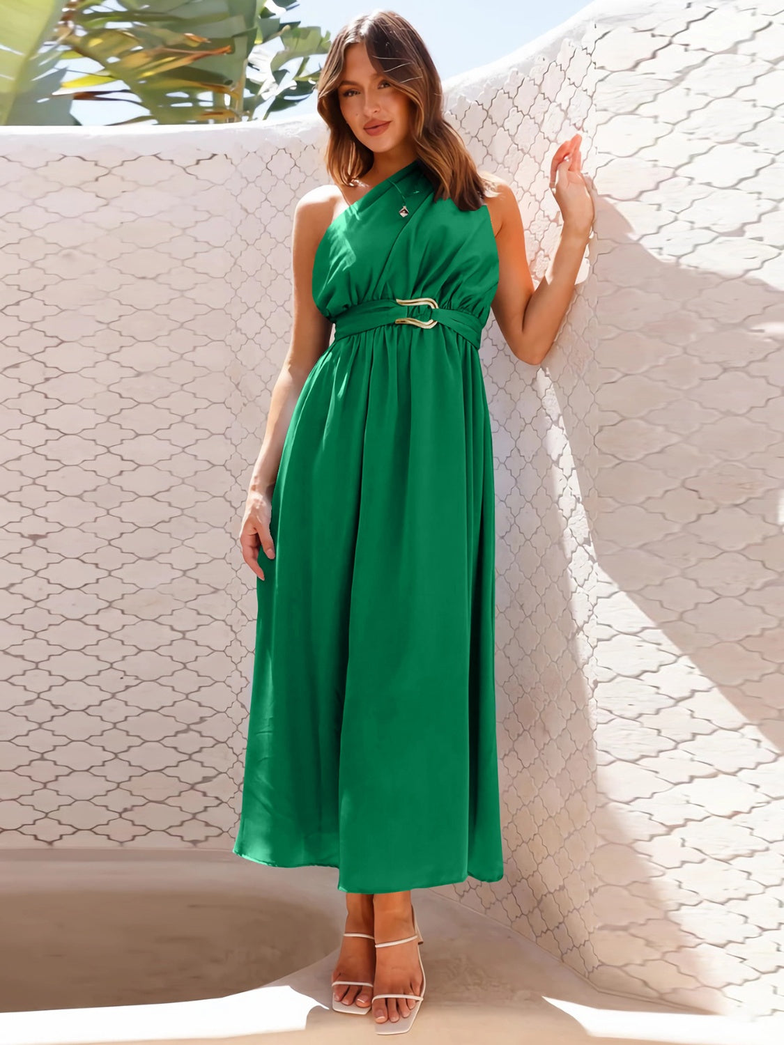 Full Size Single Shoulder Midi Dress