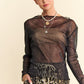 Davi & Dani Glitter Mesh Lettuce Hem Long Sleeve Top
