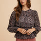 Annie Wear Abstract Print Balloon Sleeve Peplum Blouse