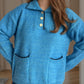 Contrast Trim Quarter Button Long Sleeve Sweater
