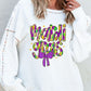 MARDI GRAS White Round Neck Long Sleeve Sweatshirt