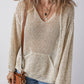 Openwork Dropped Shoulder Hooded Knit Top