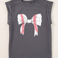 Studded Bow Graphic Round Neck Cap Sleeve T-Shirt