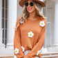 Flower Round Neck Long Sleeve Sweater