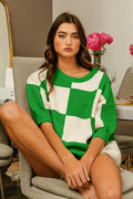 BiBi Checkered Contrast Round Neck Sweater *