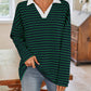 Lovelet Striped Johnny Collar Long Sleeve T-Shirt