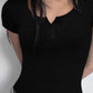Devine Button Detail Round Neck Short Sleeve T-Shirt