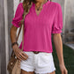 Textured Notched Flounce Sleeve Blouse