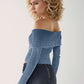 Double Take Ribbed Off-Shoulder Zip Up Long Sleeve Cardigan