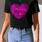 Full Size Heart Sequin Round Neck Short Sleeve T-Shirt