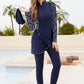 Cap, Printed Long Sleeve Swimwear, Pants and Mini Skirt Four-Piece Swim Set