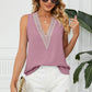 Contrast Trim Plunge Sleeveless Blouse