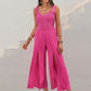 V-Neck Wide Strap Slit Jumpsuit