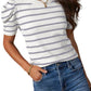 Striped Round Neck Puff Sleeve Knit Top