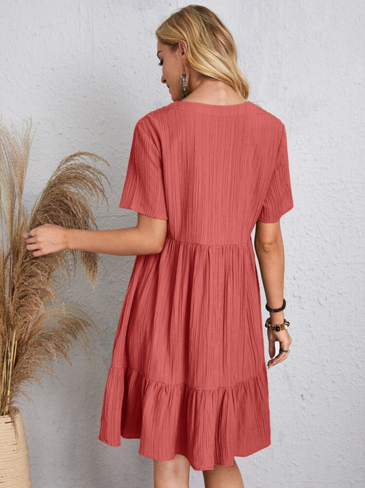 Full Size V-Neck Short Sleeve Mini Dress