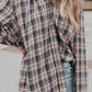 Drawstring Plaid Hooded Long Sleeve Shirt