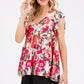 Mittoshop Floral V-Neck Ruffled Cap Sleeve Blouse