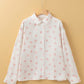 Heart Print Collared Neck Long Sleeve Shirt
