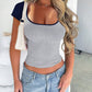 Devine Contrast Scoop Neck Short Sleeve T-Shirt