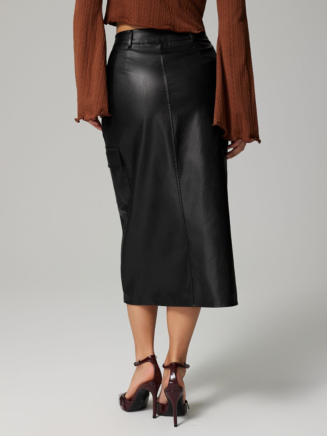 Slit Midi Skirt with Pockets