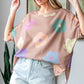 HOPELY Full Size Floral Round Neck Side Slit Waffle T-Shirt