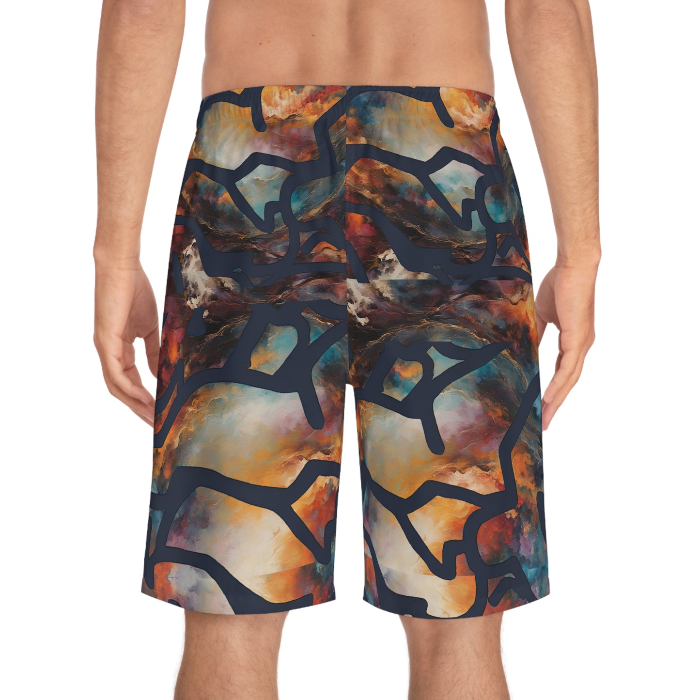 Men's Orange Skyline Board Shorts (AOP) | Made to Order