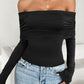Ruched Off-Shoulder Long Sleeve T-Shirt
