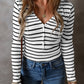 Striped V-Neck Long Sleeve Top