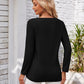 Full Size Decorative Button Openwork V-Neck T-Shirt