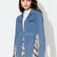Asymmetric Slit Collared Neck Long Denim Top