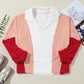 Striped Johnny Collar Long Sleeve Sweatshirt