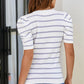 Striped Round Neck Puff Sleeve Knit Top
