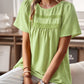 Devine Lace Detail Round Neck Short Sleeve Blouse