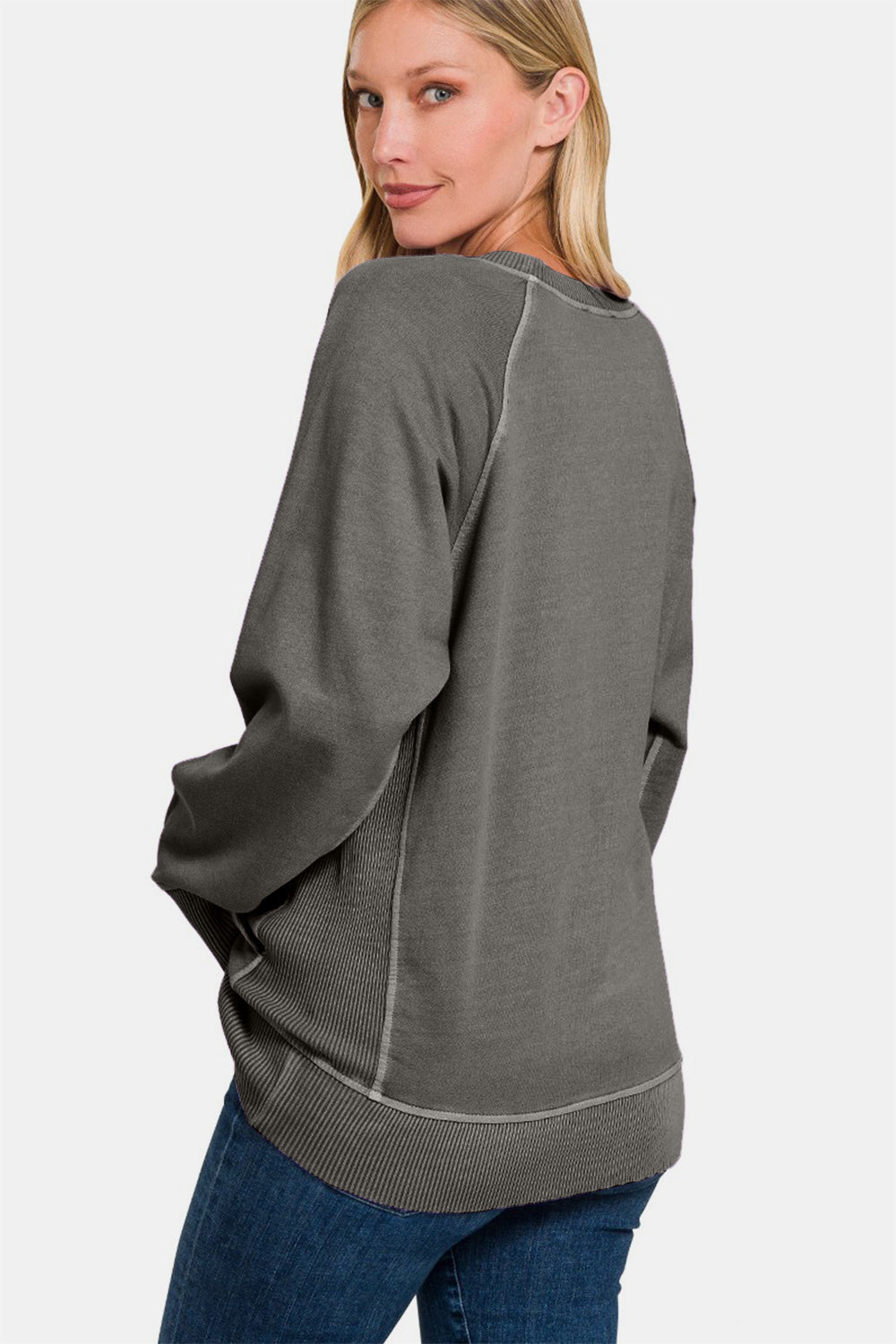 Zenana Round Neck Long Sleeve Sweatshirt *