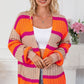 Contrast Striped Drop Shoulder Open Front Cardigan