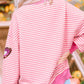 Valentine’s Day Pink Sequin Heart Striped Round Neck Long Sleeve Sweatshirt
